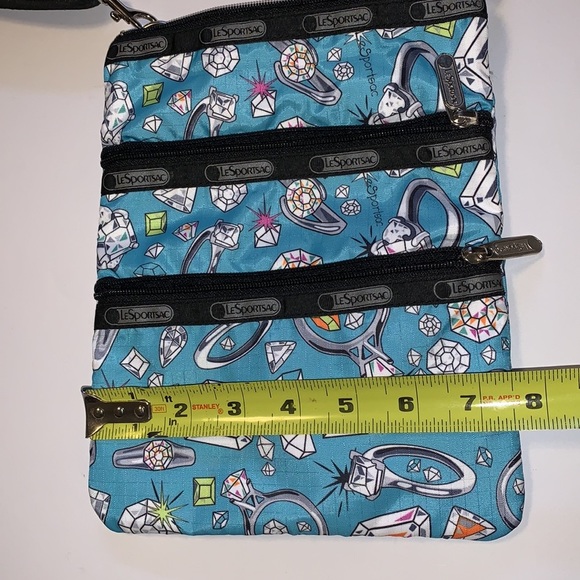 LeSportsac Blue Diamond Print Triple Zip Canvas Crossbody Bag - Picture 5 of 6